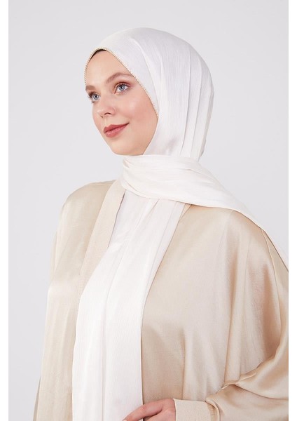 Bej Yanları Taş Şeritli Brilant Şal