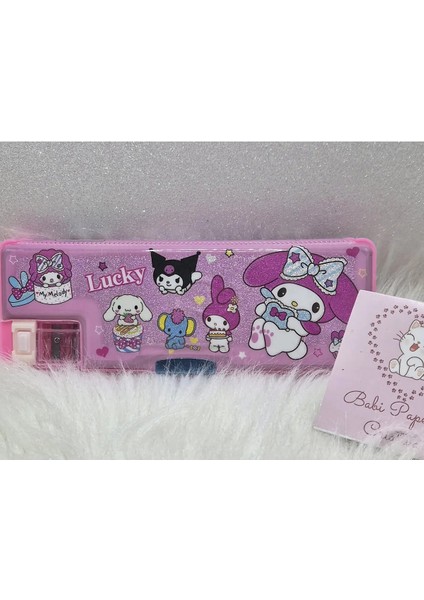 Sanrio Kuromi My Melody Çift Taraflı Kalemtraşlı Simli Kapaklı Kalemlik Kalem Kutusu Kuromi Kalemlik