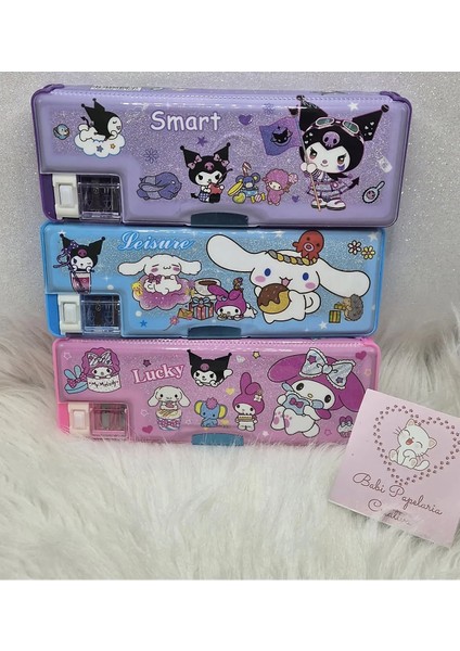 Sanrio Kuromi My Melody Çift Taraflı Kalemtraşlı Simli Kapaklı Kalemlik Kalem Kutusu Kuromi Kalemlik