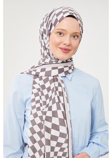 Antrasit Dama Desen Mono Krep Şal