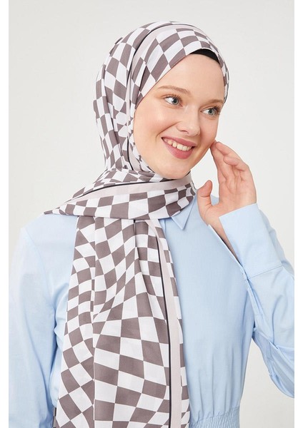 Antrasit Dama Desen Mono Krep Şal modelleri