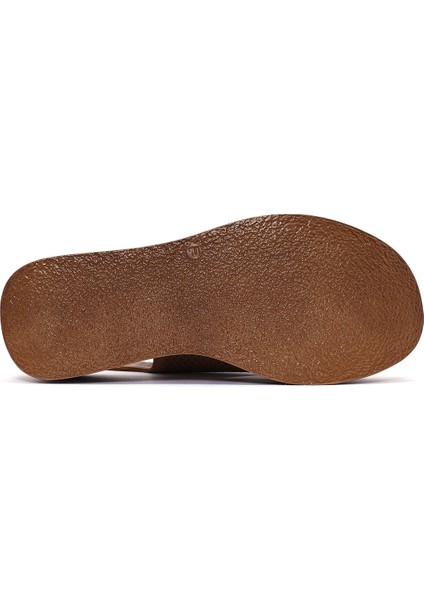 Kadın Taba Bilekten Bağlamalı Baskılı Dolgu Topuklu Deri Comfort Sandalet 25SFD342126 indirimleri