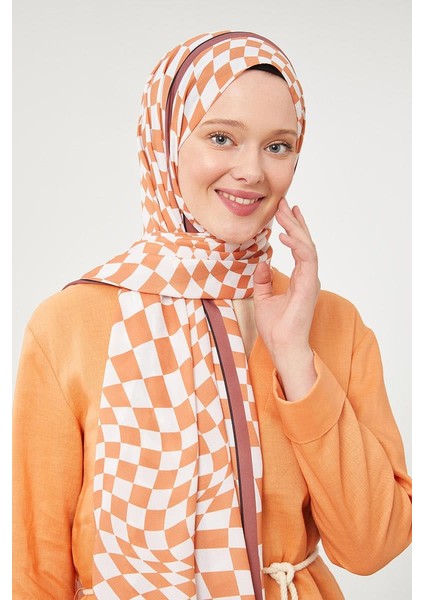 Turuncu Dama Desen Mono Krep Şal fiyatları