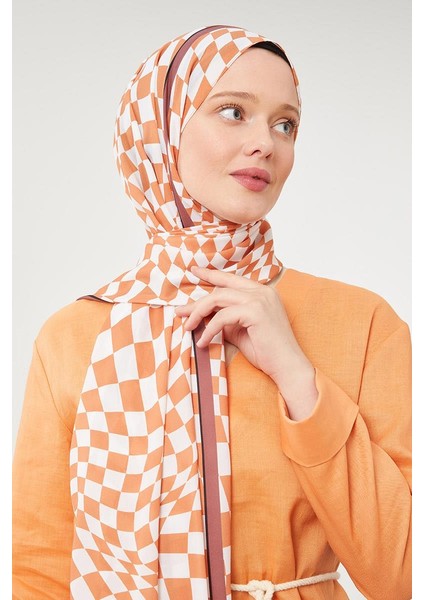 Turuncu Dama Desen Mono Krep Şal modelleri