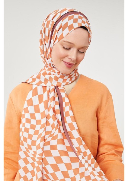 Turuncu Dama Desen Mono Krep Şal fırsatları