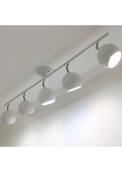 Retro Beyaz 180 Derece Hareketli Modern Spor 5 Li LED Spot Avize Günışığı Ampullü
