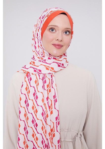 Turuncu Geometrik Desen Mono Şal