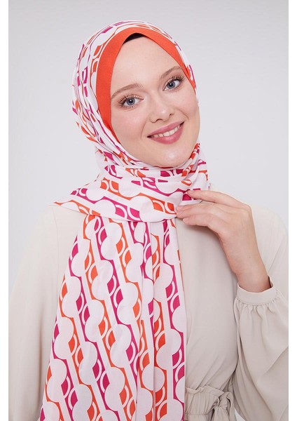 Turuncu Geometrik Desen Mono Şal modelleri