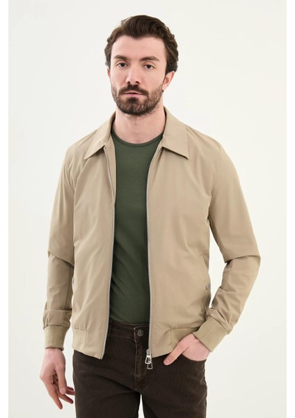 Düz Slim Fit Gömlek Yaka Çift Fermuar Erkek Mont 39638