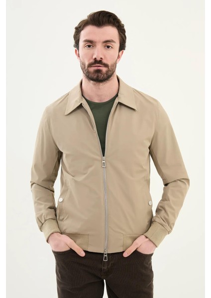 Düz Slim Fit Gömlek Yaka Çift Fermuar Erkek Mont 39638