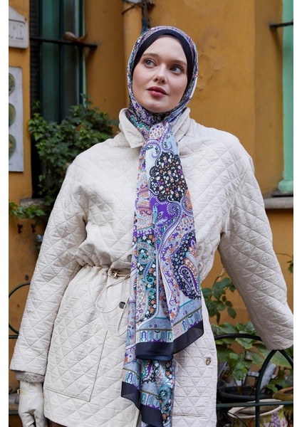 Siyah-Bej Etnik Baskılı Vual İpek Şal fiyatları