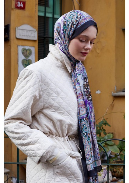 Siyah-Bej Etnik Baskılı Vual İpek Şal fırsatları