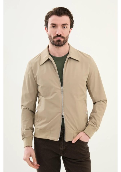 Düz Slim Fit Gömlek Yaka Çift Fermuar Erkek Mont 39638