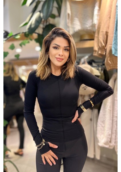 Önü Dikişli Buluz Siyah