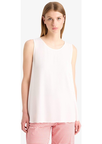 Yuvarlak Yaka Beyaz Plaj Üstü-Fall in Love D9762AX25SM