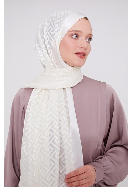 Ekru Labirent Desen Deluxe Devore Şal