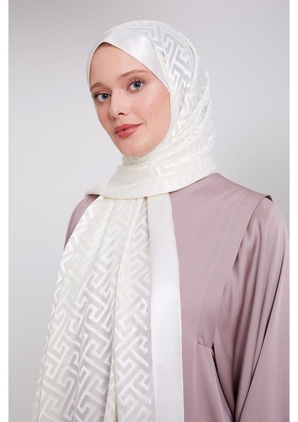 Ekru Labirent Desen Deluxe Devore Şal