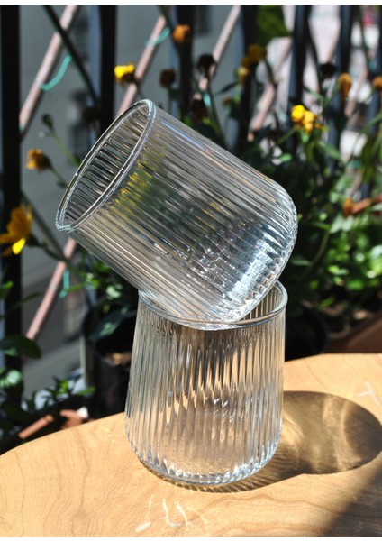 6'lı Cam Meşrubat Bardağı Kısa Çizgili Su Bardak 320 ml