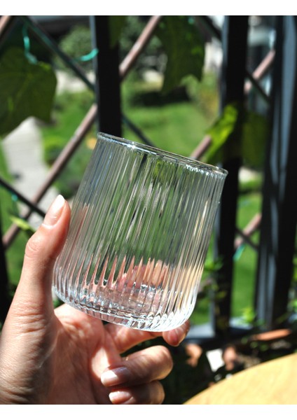 6'lı Cam Meşrubat Bardağı Kısa Çizgili Su Bardak 320 ml