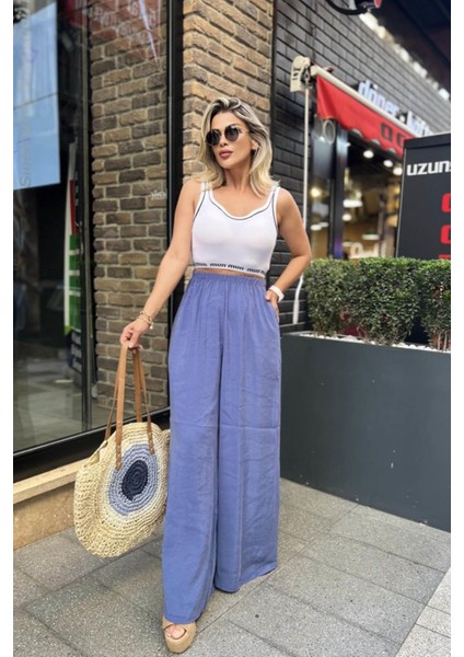 Lastikli Geniş Kesim Pantolon Indigo