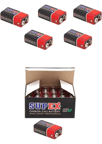 Supex 9 Volt Pil Çinko Karbon 9VOLT Pil 3 ve 5ADET