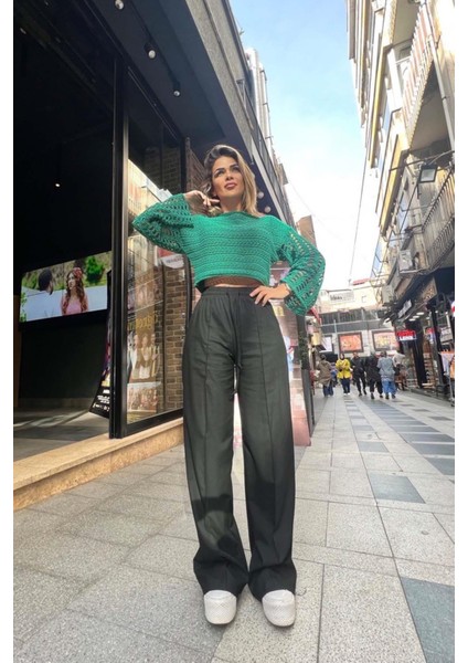 Lastikli Bel Palazzo Pantolon Siyah fiyatları