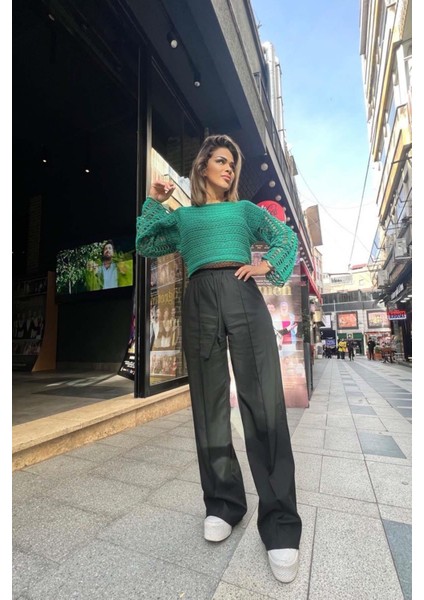 Lastikli Bel Palazzo Pantolon Siyah modelleri