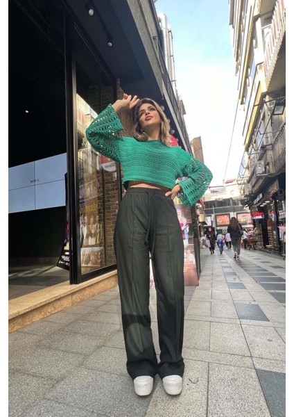 Lastikli Bel Palazzo Pantolon Siyah fırsatları