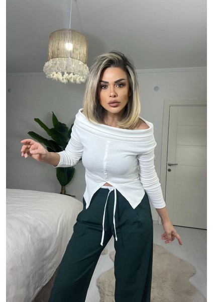Kayık Yaka Önü Düüğmeli Body Beyaz fiyatları