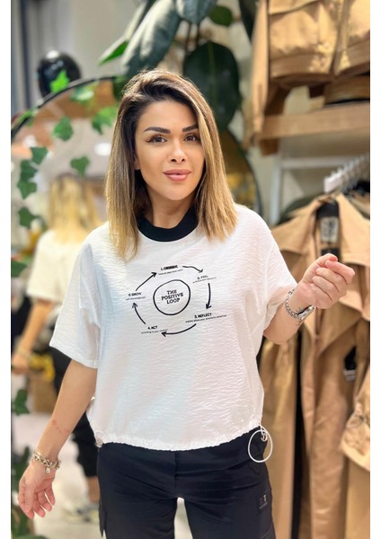 Beli Lastikli Kadife Baskı Bluz Beyaz fırsatları