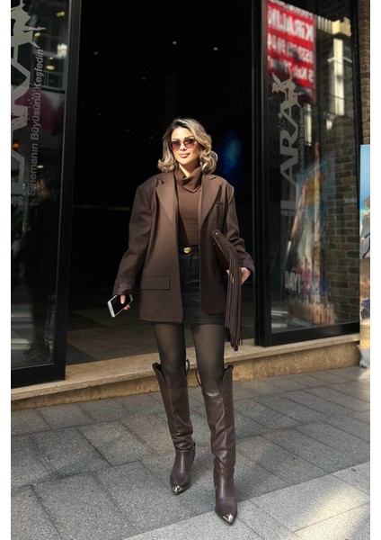 Kaplamalı Mini Etek Acı Kahve