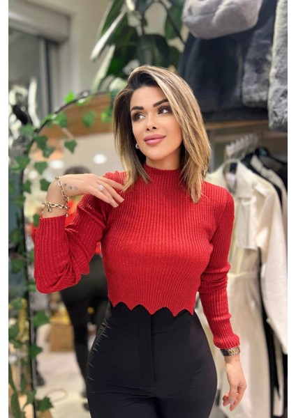 Alt Zikzak Yarım Balıkçı Triko Kırmızı