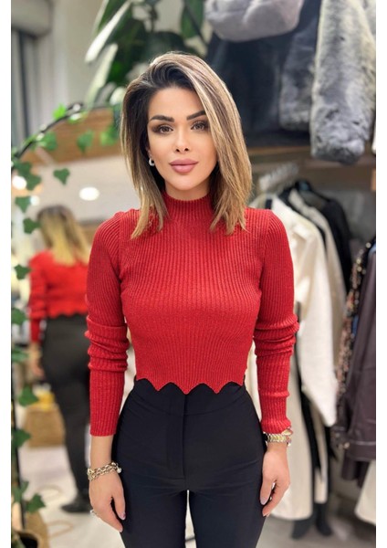 Alt Zikzak Yarım Balıkçı Triko Kırmızı