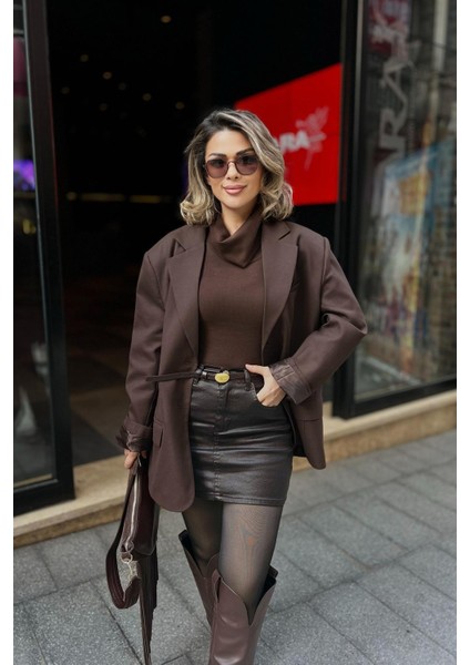 Kaplamalı Mini Etek Acı Kahve fırsatları