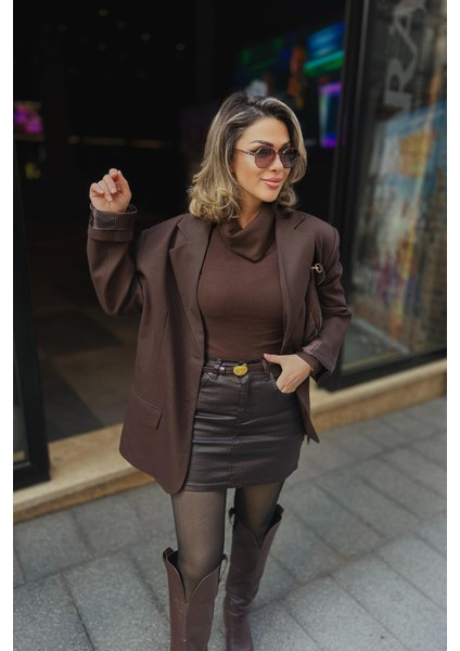 Kaplamalı Mini Etek Acı Kahve indirimleri