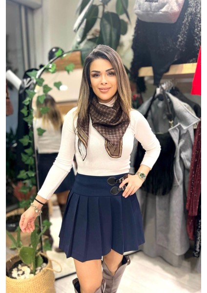 Deri Tokalı Etek Lacivert
