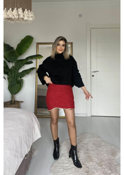 Zincir Detay Mini Etek Kırmızı fiyatları