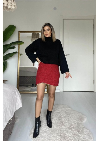 Zincir Detay Mini Etek Kırmızı fırsatları