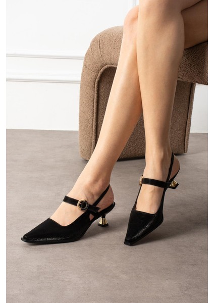 Zavirya Kadın Topuklu Ayakkabı Bantlı Tokalı Stiletto Siyah