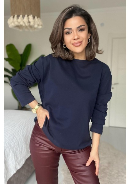 Düz Uzun Kollu Bluz Lacivert