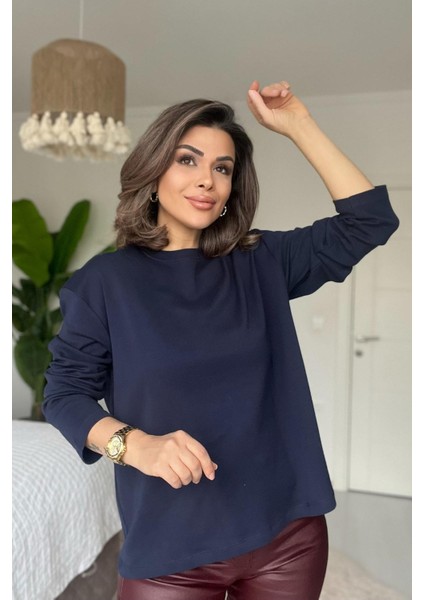 Düz Uzun Kollu Bluz Lacivert modelleri