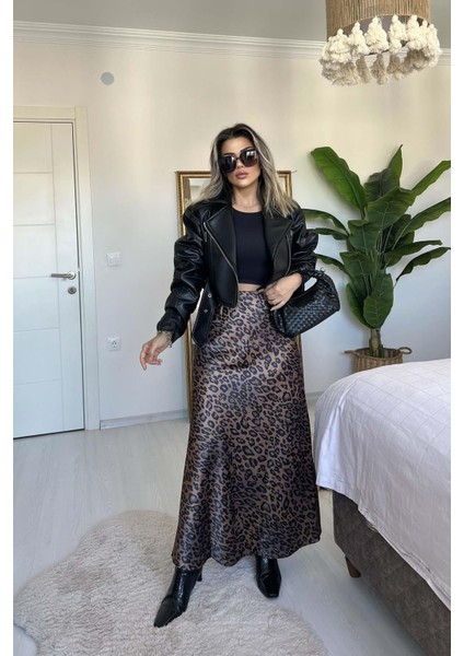 Leopar Saten Çan Etek Leopar