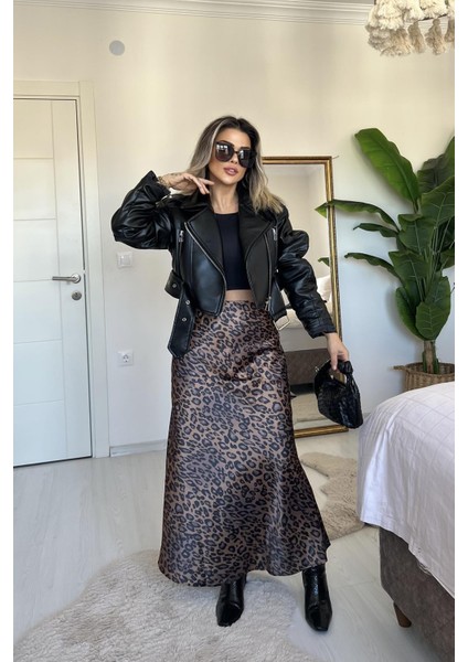 Leopar Saten Çan Etek Leopar modelleri
