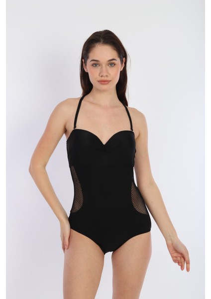 Kadın Siyah Fileli Likra Mayo 38-44