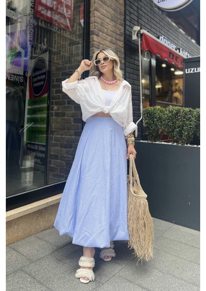 Poplin Balon Etek Mavi