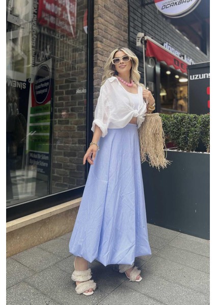 Poplin Balon Etek Mavi modelleri