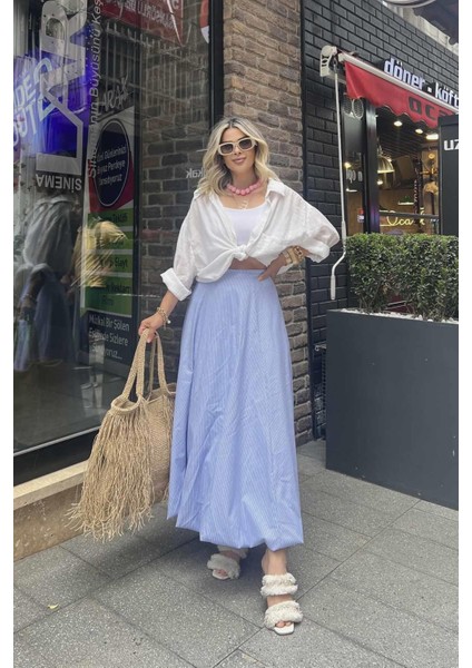 Poplin Balon Etek Mavi indirimleri