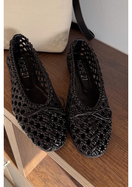 Crochet Siyah Hakiki Deri Babet