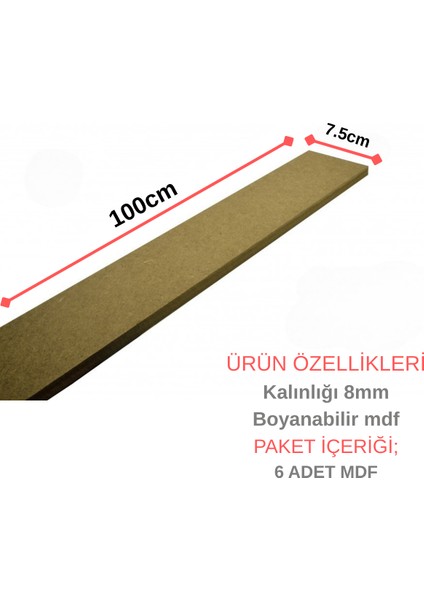 Antre,koridor Boyanabilir Iskandinav Duvar Çıtası 100CM x 7,5 cm (6 Adet) - 8mm