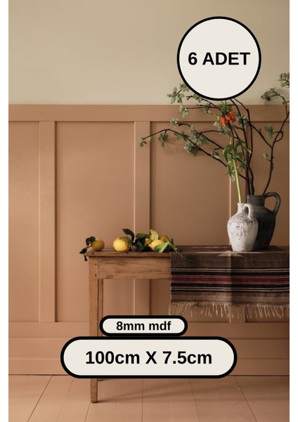 Antre,koridor Boyanabilir Iskandinav Duvar Çıtası 100CM x 7,5 cm (6 Adet) - 8mm